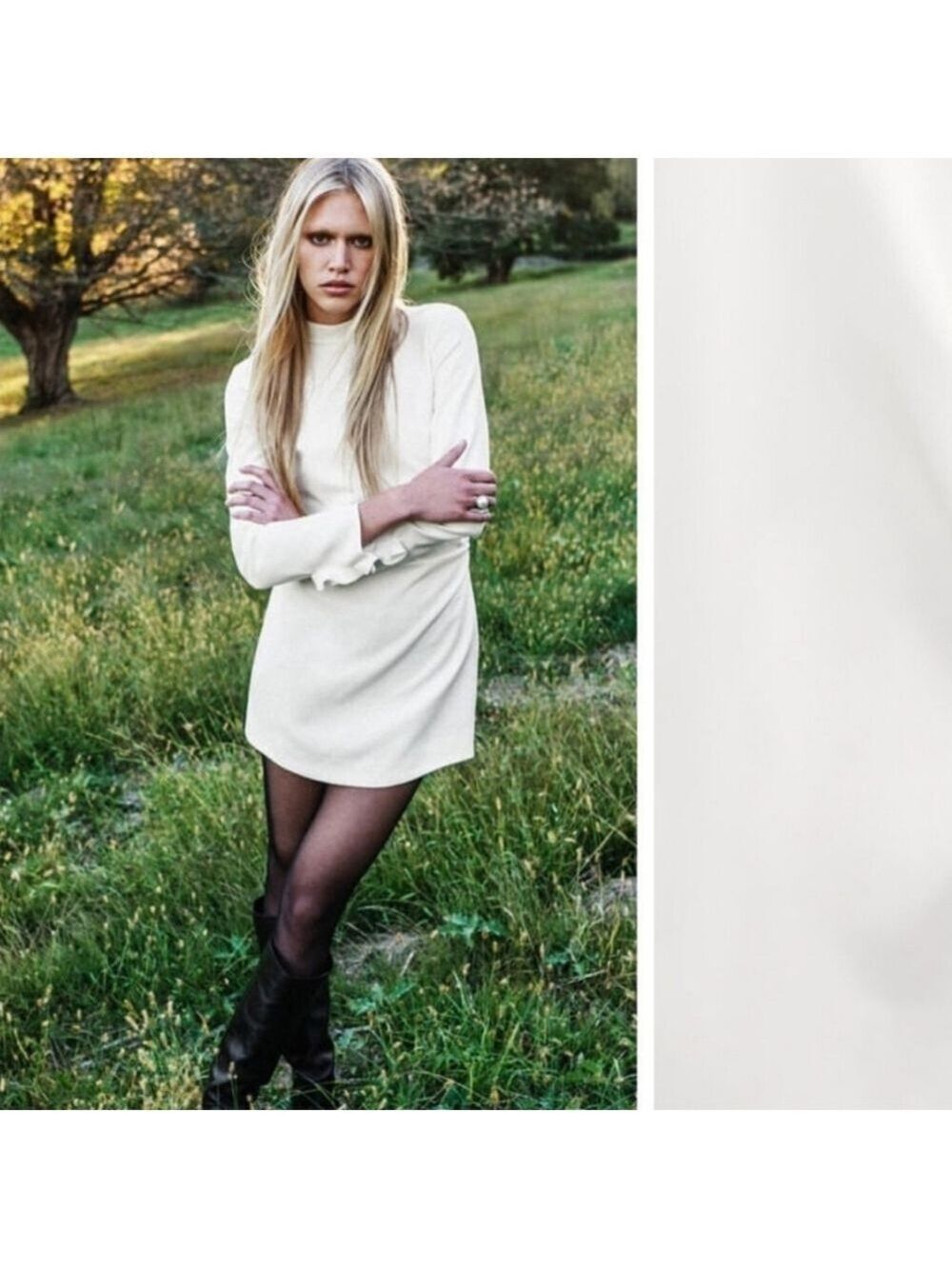 NWT Zara Ecru Mini Dress with Ruching and High Collar